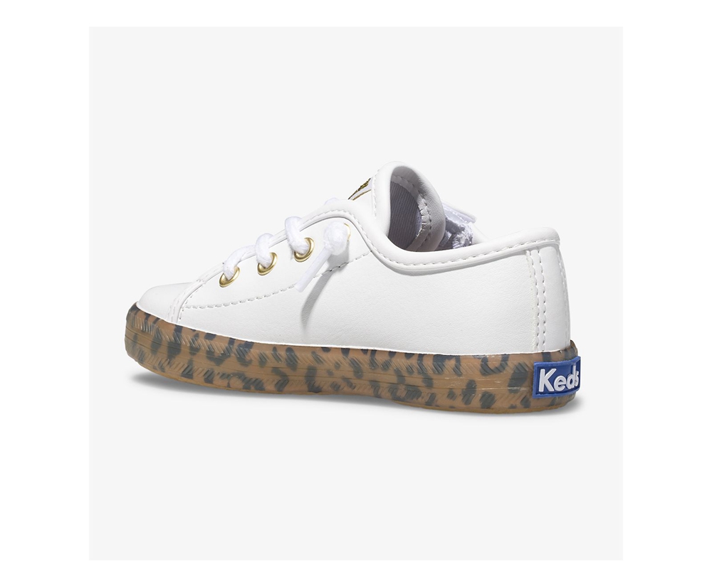 Πανινα Παπουτσια Παιδικα - Keds Kickstart Leopard Foxing Jr. - Λευκα - VJBRT1382